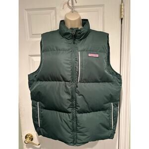 Vineyard Vines Green Down Zip Puffer Vest Sz Large 3 Pocket Gorpcore Winter